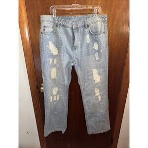 Seven 7 Womens Light Wash Blue Distressed Wide Leg Jean Size 18
